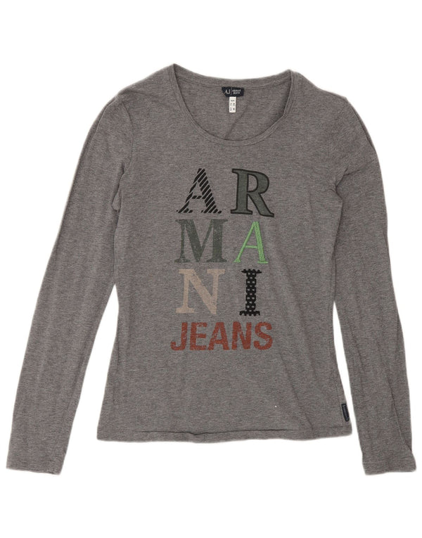 Armani Jeans Haut graphique à manches longues pour femme UK 12 Gris moyen Coton