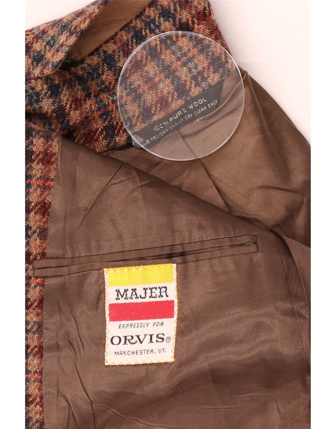 Orvis Veste blazer à 3 boutons pour homme UK 38 pied-de-poule marron moyen