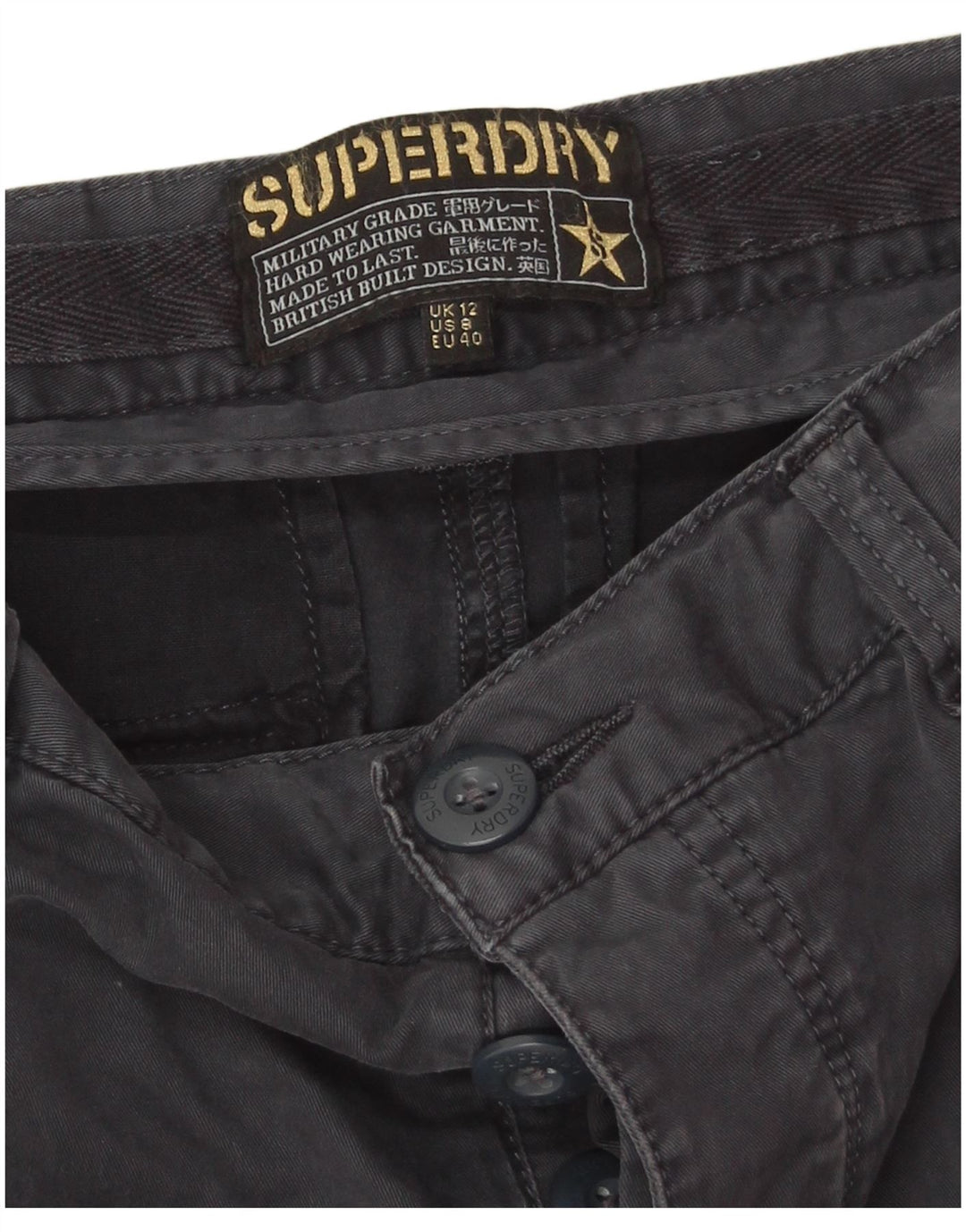 Superdry Pantalon cargo slim pour femme UK 12 Medium W32 L30 Bleu marine Coton