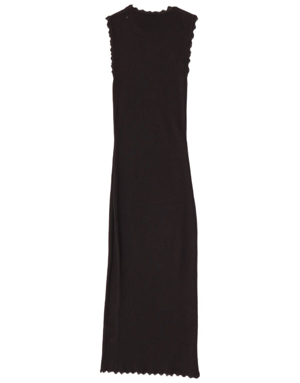 Zara Femme Robe Maxi Sans Manches UK 8 Petite Viscose Noire