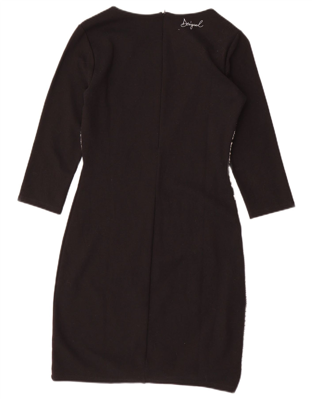 Desigual Robe fourreau à manches 3/4 pour femme UK 10 Petit patchwork noir