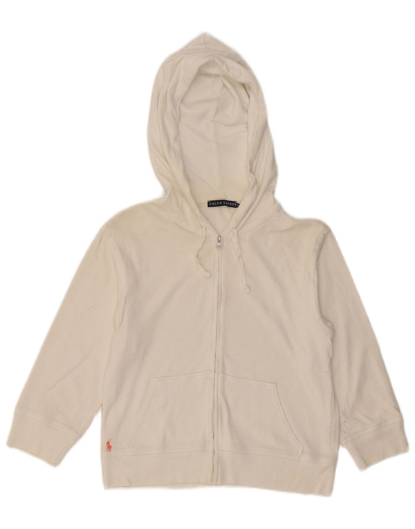 Ralph Lauren Pull à capuche zippé pour femme UK 12 Coton blanc moyen