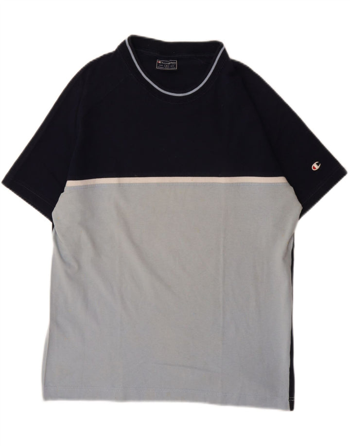 CHAMPION Mens T-Shirt Top Medium Navy Blue Colourblock Cotton Vintage Champion and Second-Hand Champion from Messina Hembry 
