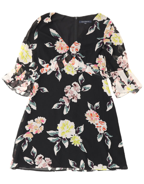 French Connection Robe Empire à manches 3/4 pour femme UK 42 Medium Noir Floral