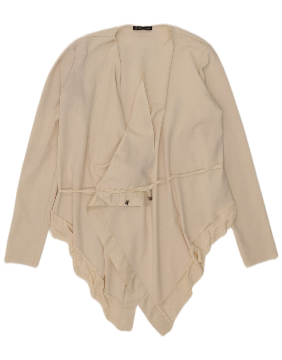 Zara Femme Cardigan Asymétrique Top UK 10 Petit Polyester Blanc Cassé