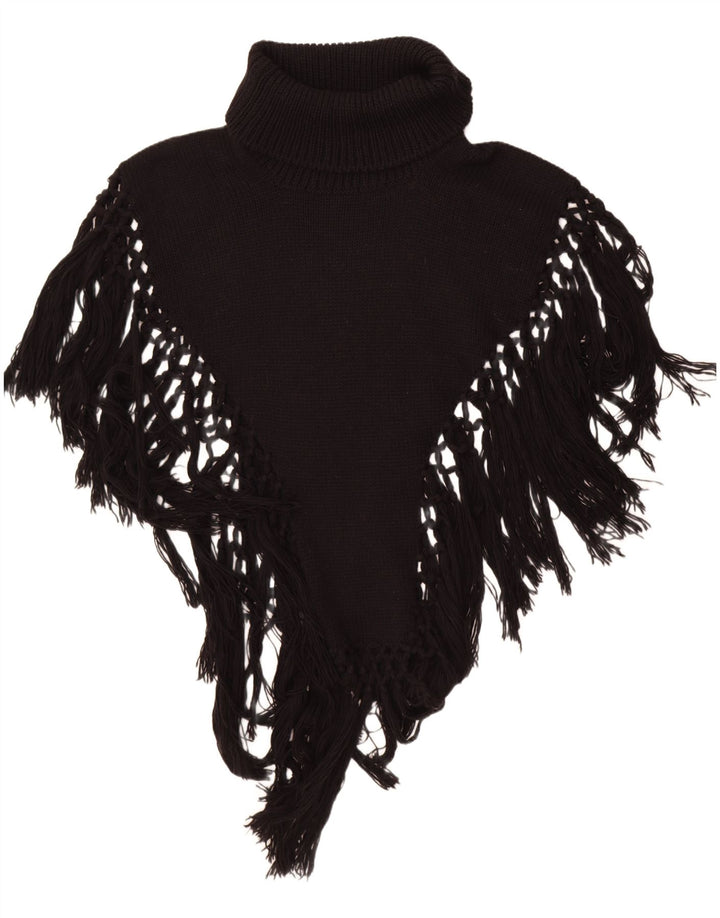 vintage Femme Col Roulé Poncho Jumper Taille Unique Noir