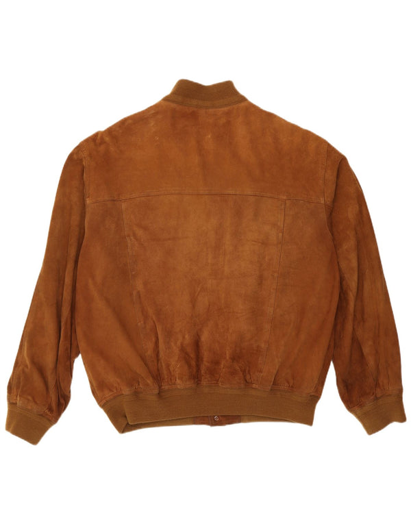vintage Mens Suede Bomber Jacket IT 55 2XL Cuir Marron