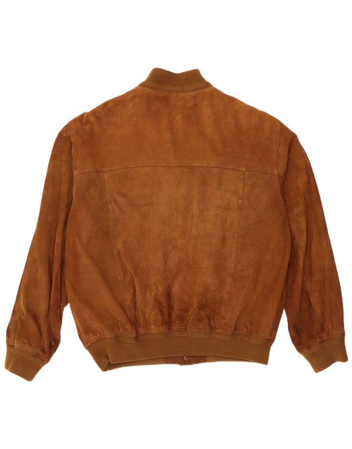 vintage Mens Suede Bomber Jacket IT 55 2XL Cuir Marron