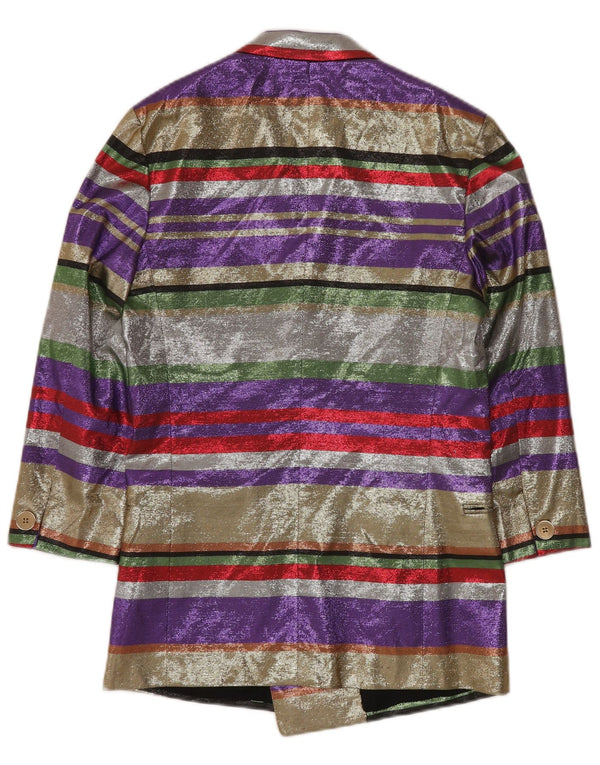 VINTAGE Femme 3/4 Manches Blazer Veste EU 40 Moyen Multicolore Rayé