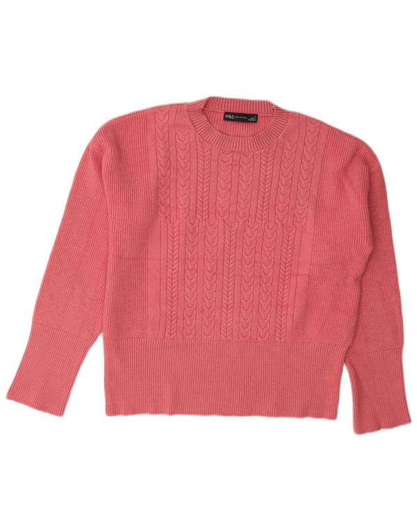 Marks & Spencer Pull à col rond pour femme UK 10 Petite viscose rose