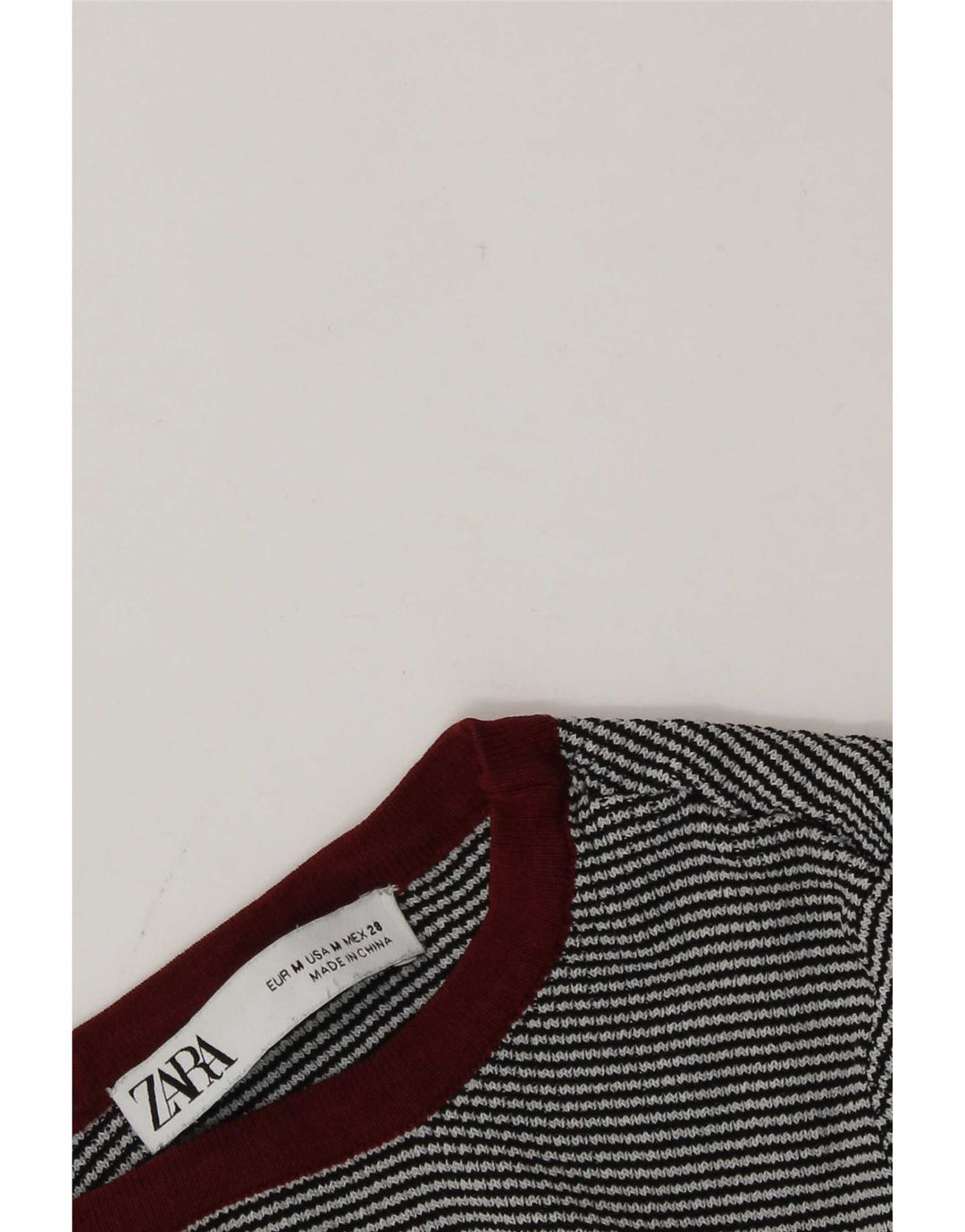 Zara Womens Crop Top Manches Longues UK 12 Gris Moyen Rayures