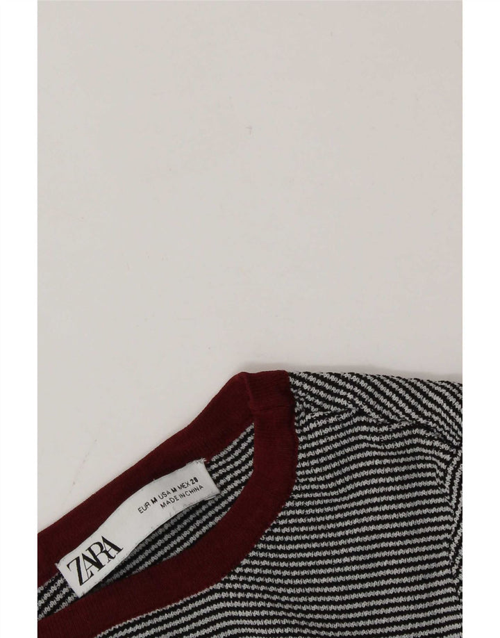 Zara Womens Crop Top Manches Longues UK 12 Gris Moyen Rayures