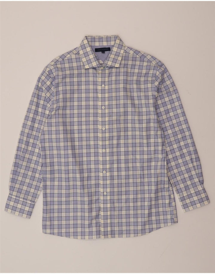 TOMMY HILFIGER Chemise Homme Taille 16 1/2 Grand Coton à Carreaux Bleu