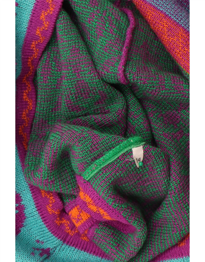 VINTAGE Pull Cardigan Femme UK 14 Laine Florale Vert Moyen