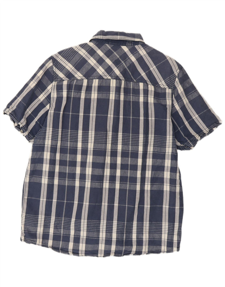 Fat Face Chemise à manches courtes pour homme en coton à carreaux bleu marine