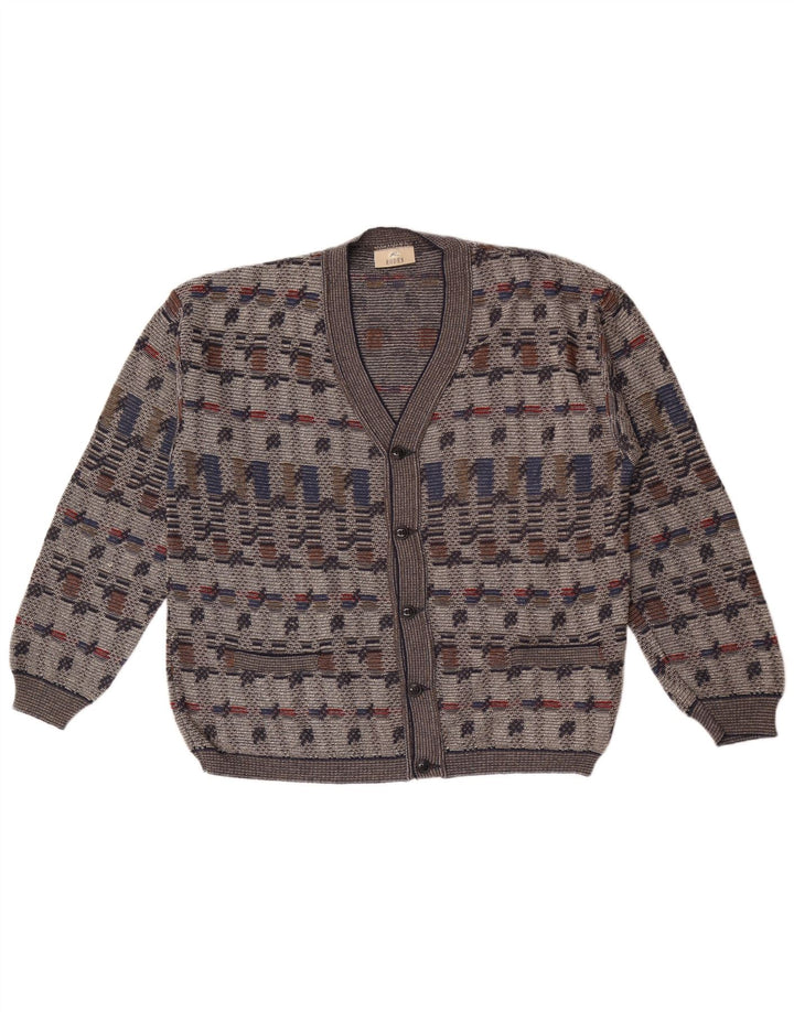 Rodes Cardigan Pull Gris Moyen Géométrique Coton Homme