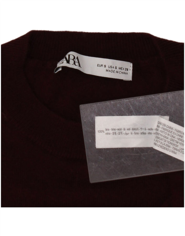 ZARA Pull à col rond pour homme Petite laine bordeaux