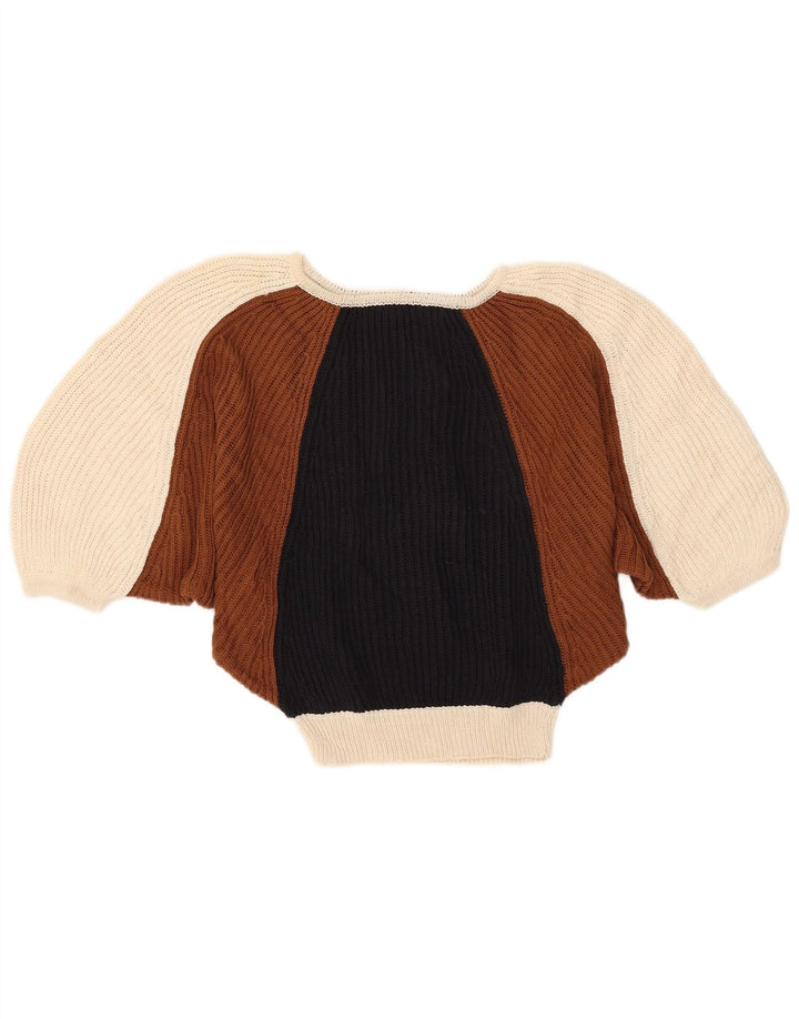vintage Femme 1/2 Manches Bateau Col Jumper Pull IT 44 Moyen Multicolore