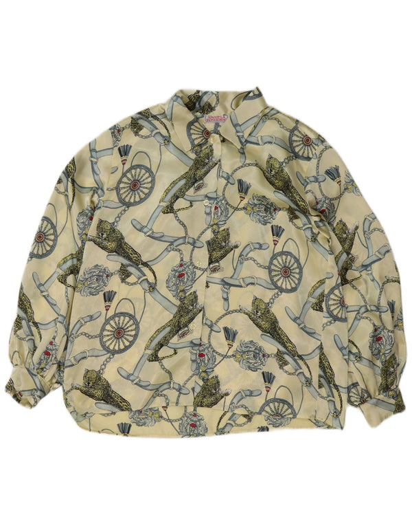 vintage Femme Chemise Graphique Blouse IT 48 XL Jaune Polyester