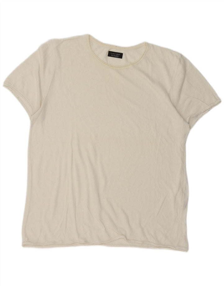 Zara Homme T-Shirt Top Large Blanc Cassé Coton