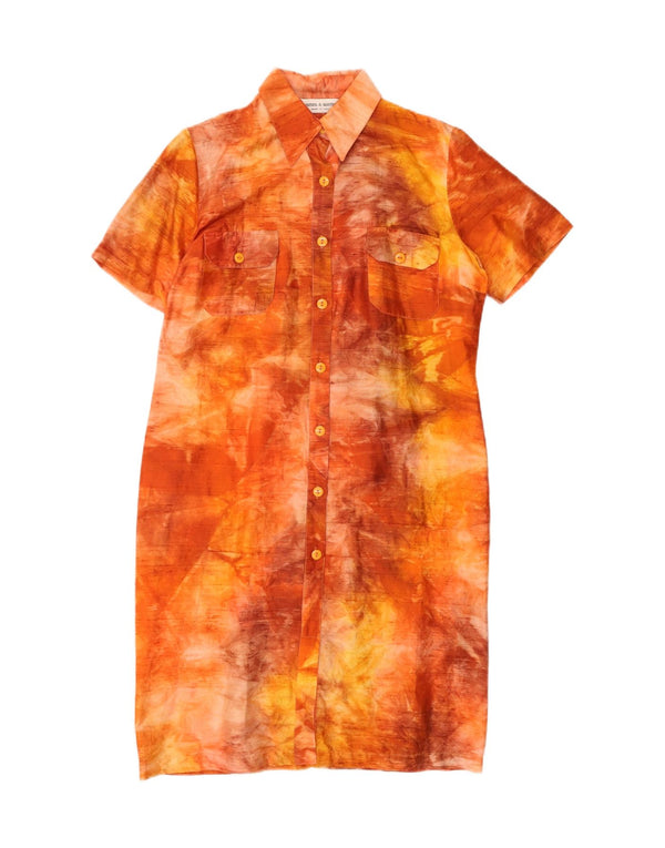 Daniel & Mayer Robe chemise pour femme IT 46 Large Orange Tie Dye Soie