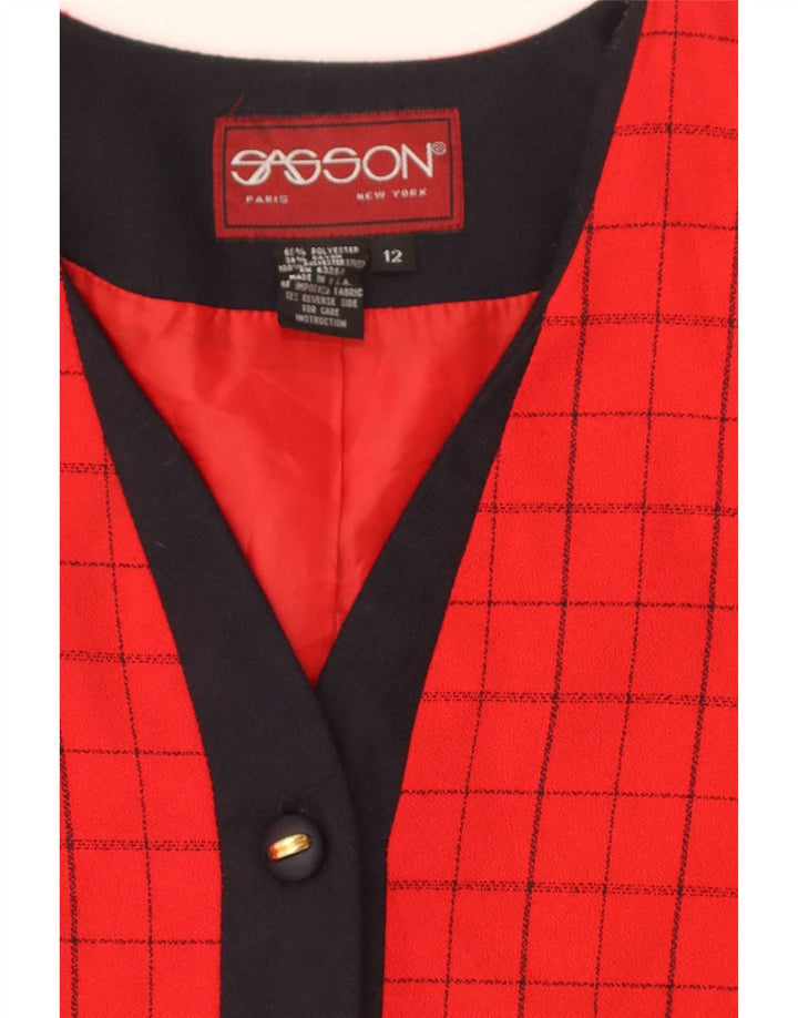 vintage Femmes 4 Bouton Blazer Veste US 12 Grand Rouge Check Polyester