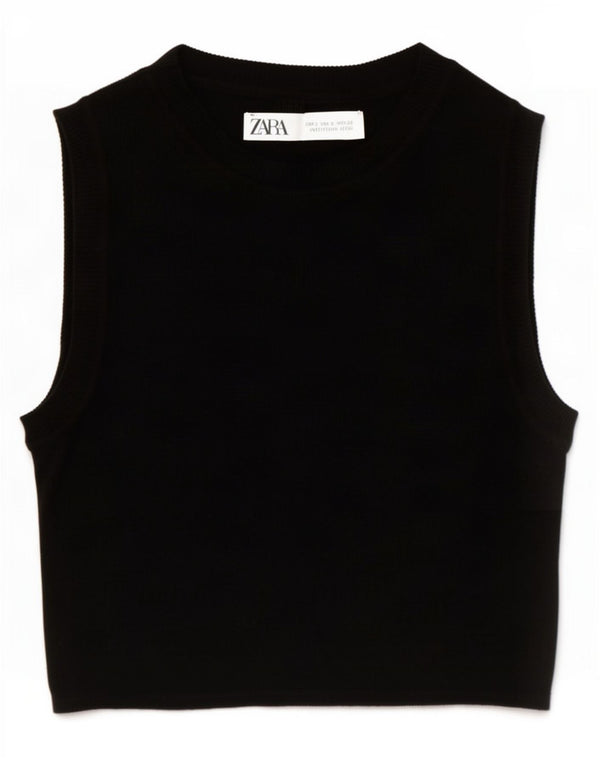 Zara Womens Crop Vest Top UK 8 Small Noir Viscose