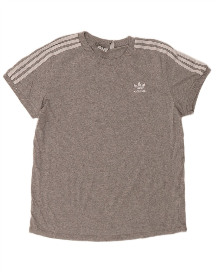 ADIDAS T-Shirt Femme UK 12 Coton Chiné Gris Moyen