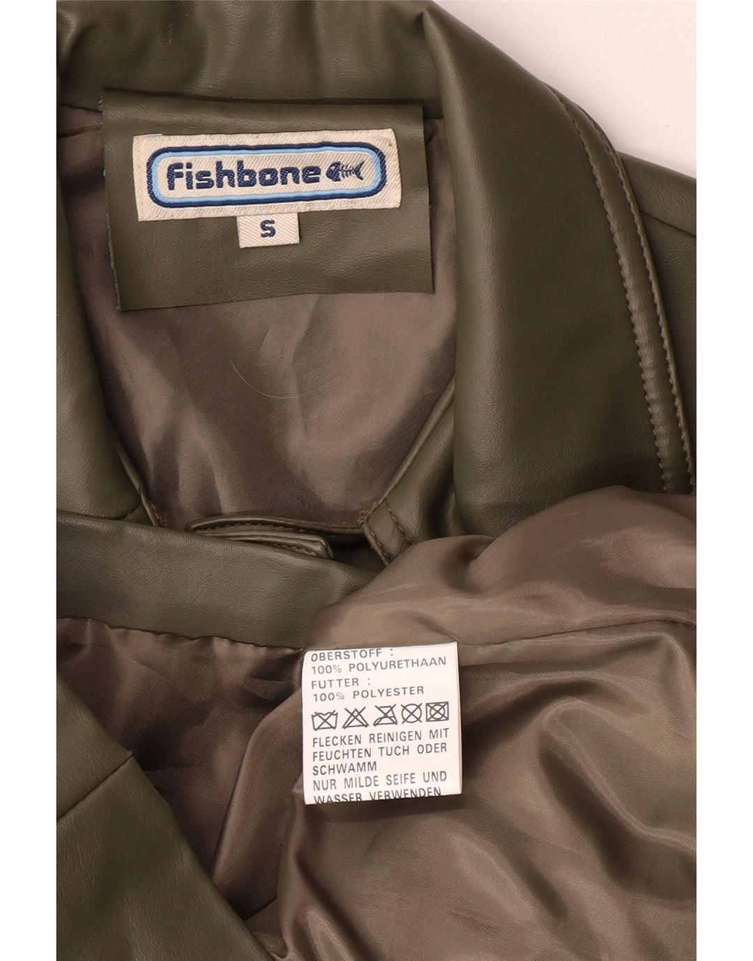 FISHBONE Veste en simili cuir pour femme UK 10 Petit Vert Polyuréthane
