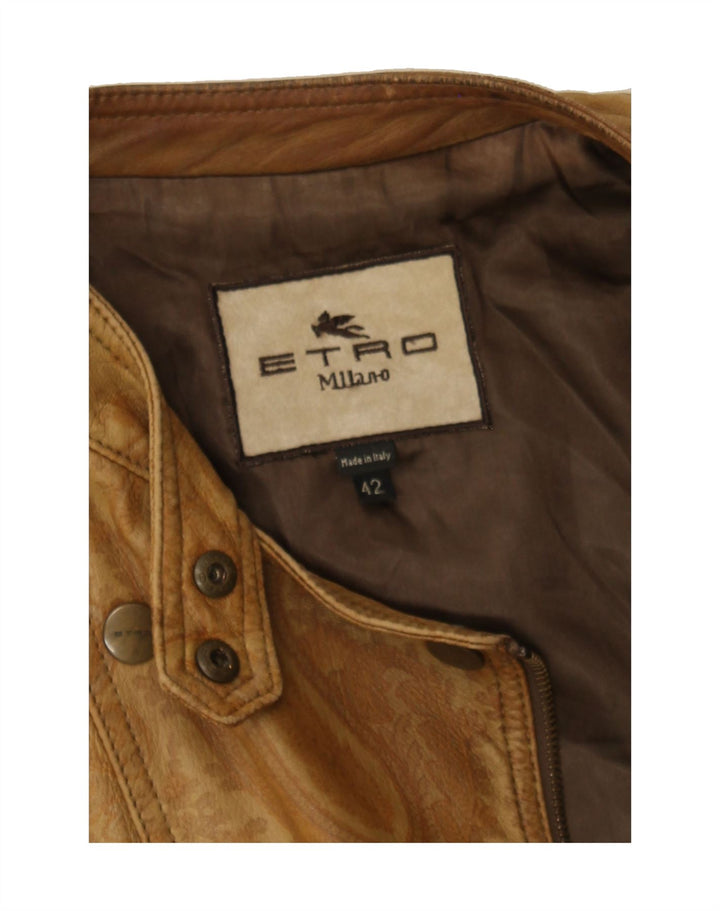 ETRO Womens Jacket IT 42 Medium Brown Paisley Leather Biker Vintage Etro and Second-Hand Etro from Messina Hembry 