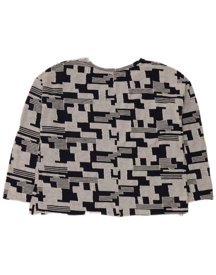 Zara Femme Top Manches 3/4 UK 14 Moyen Bleu Marine Géométrique Coton
