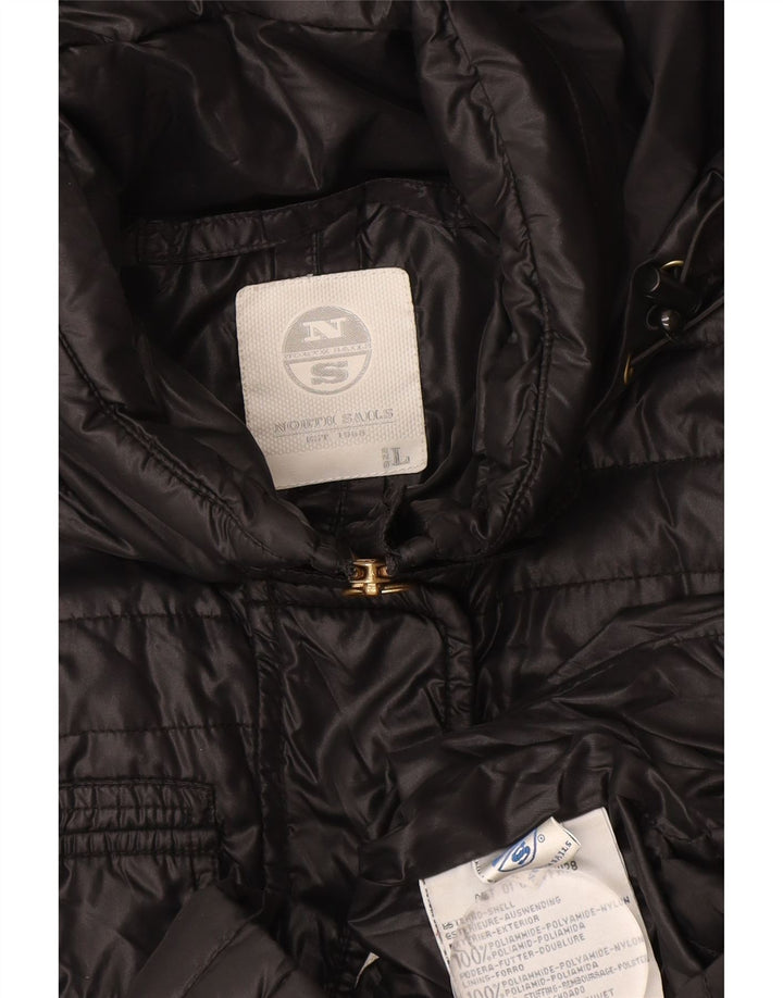 North Sails Veste matelassée à capuche pour femme UK 16 Large Noir Polyamide