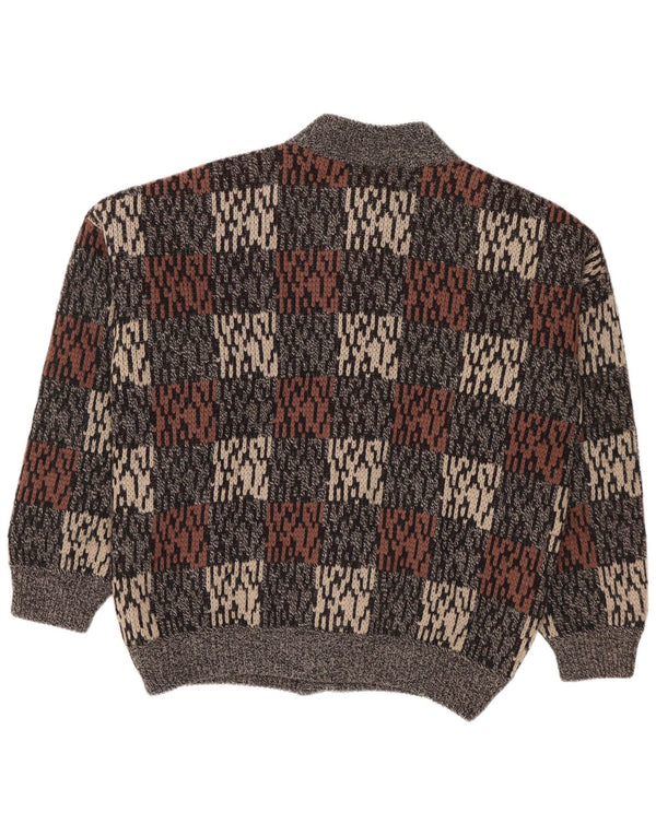 vintage Homme Motif Abstrait Cardigan Pull IT 50 Gris Moyen