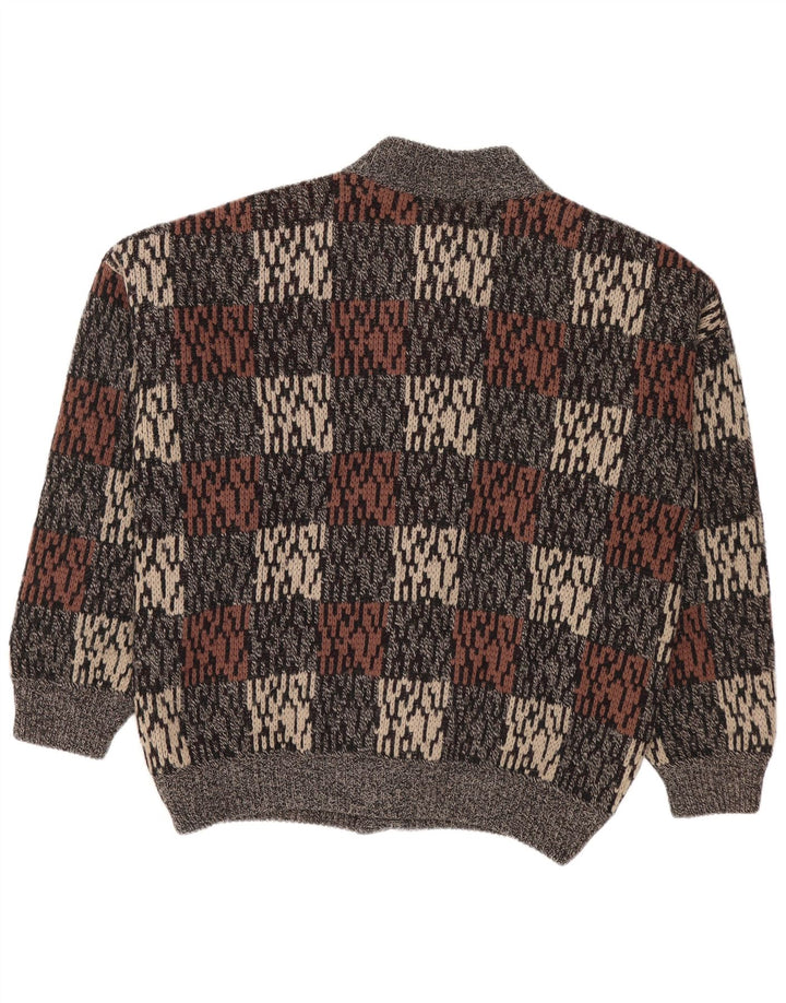 vintage Homme Motif Abstrait Cardigan Pull IT 50 Gris Moyen