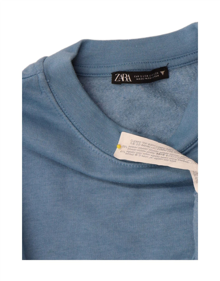 Zara Womens Crop Sweatshirt Jumper UK 10 Petit Bleu Polyester