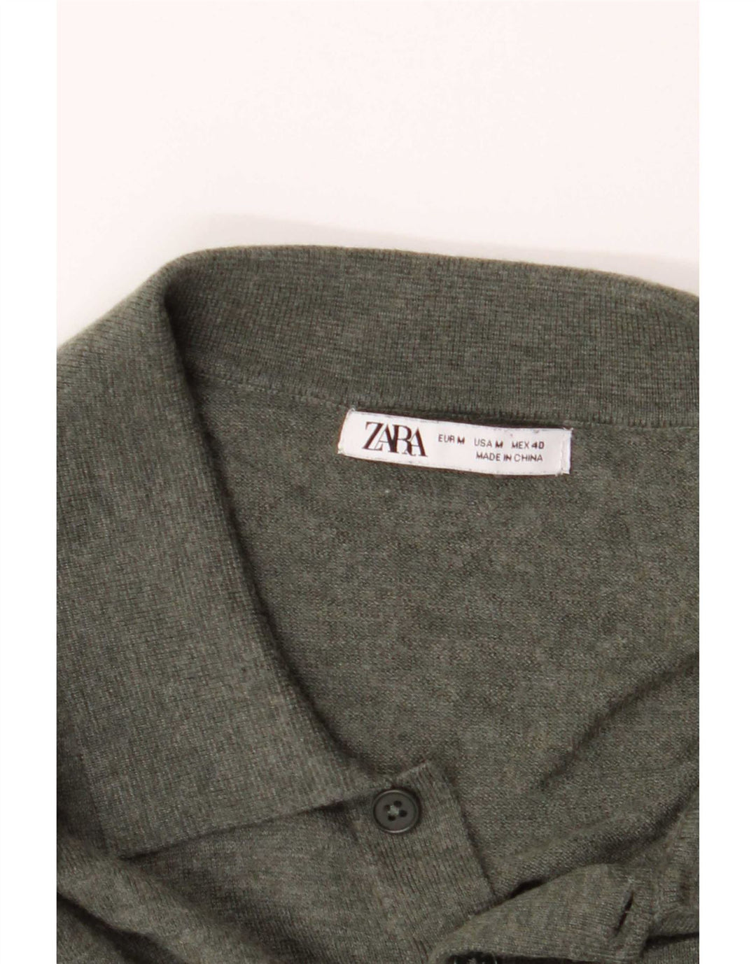 Zara Pull Col Polo Homme Kaki Moyen