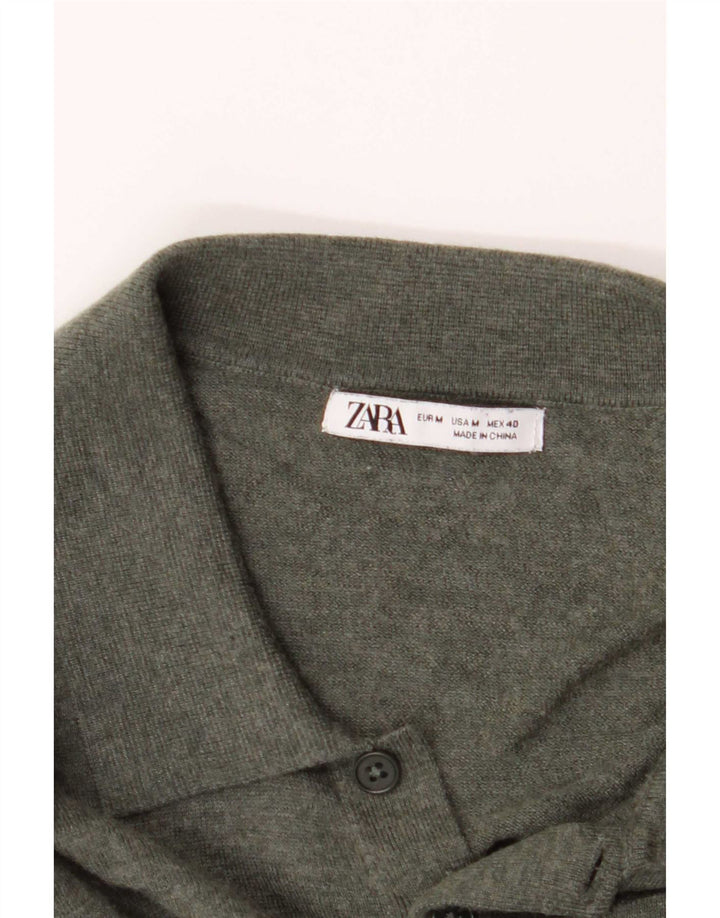 Zara Pull Col Polo Homme Kaki Moyen