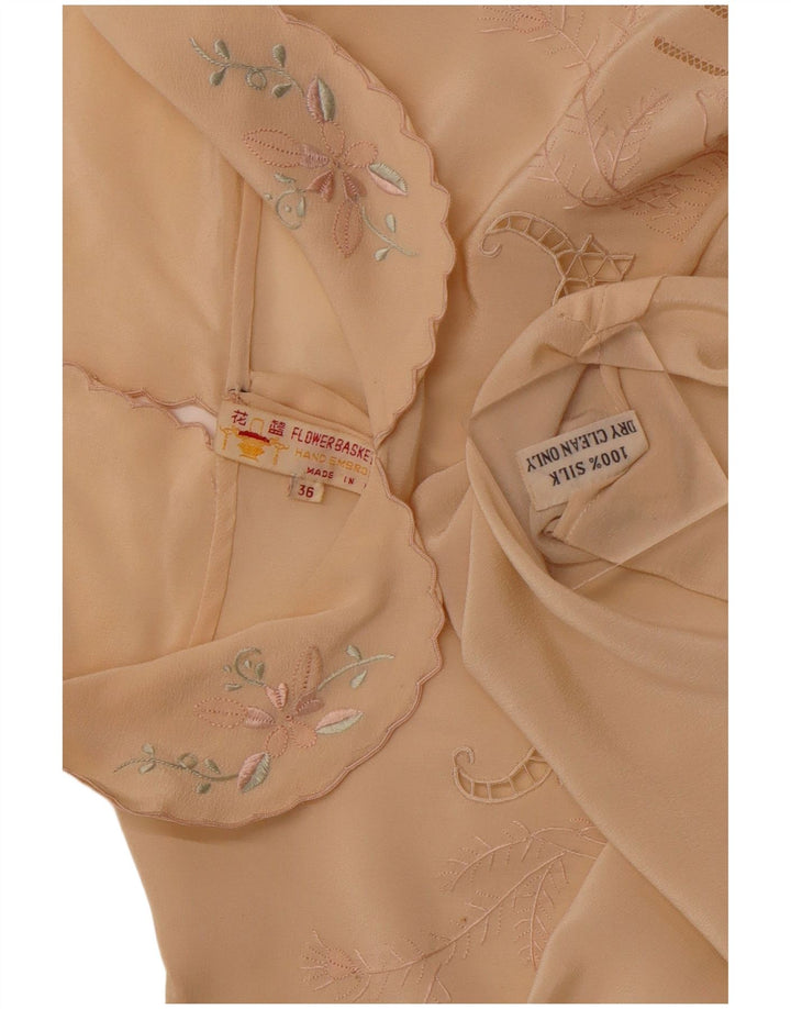 VINTAGE Femme Chemise à manches longues Blouse EU 36 Petite Soie Florale Beige