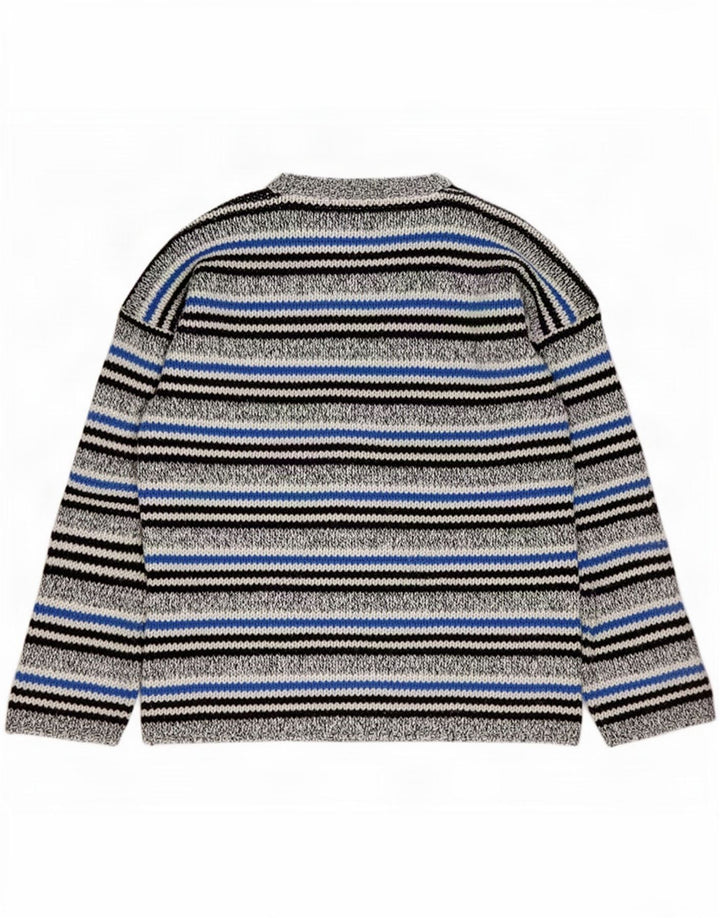 vintage Homme Col V Pull Pull Gris Moyen Rayé
