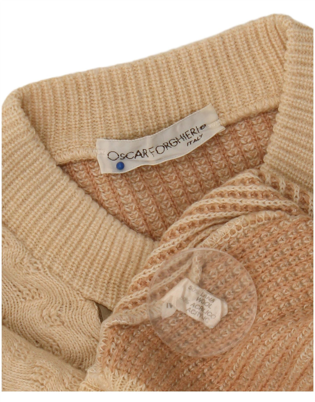 Oscar Forghieri Pull Col Rond Homme Laine Rayée Beige Moyen