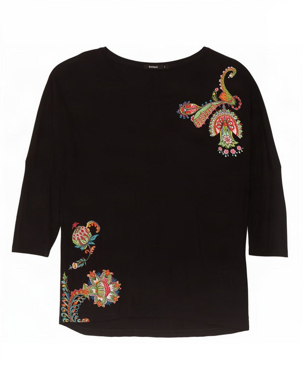 Desigual Robe tunique à manches 3/4 pour femme UK 16 Large Noir Paisley Viscose