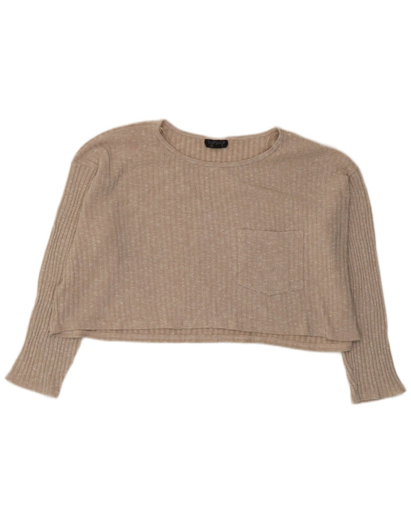 Topshop Haut court surdimensionné à manches longues pour femme UK 42 Beige moyen moucheté