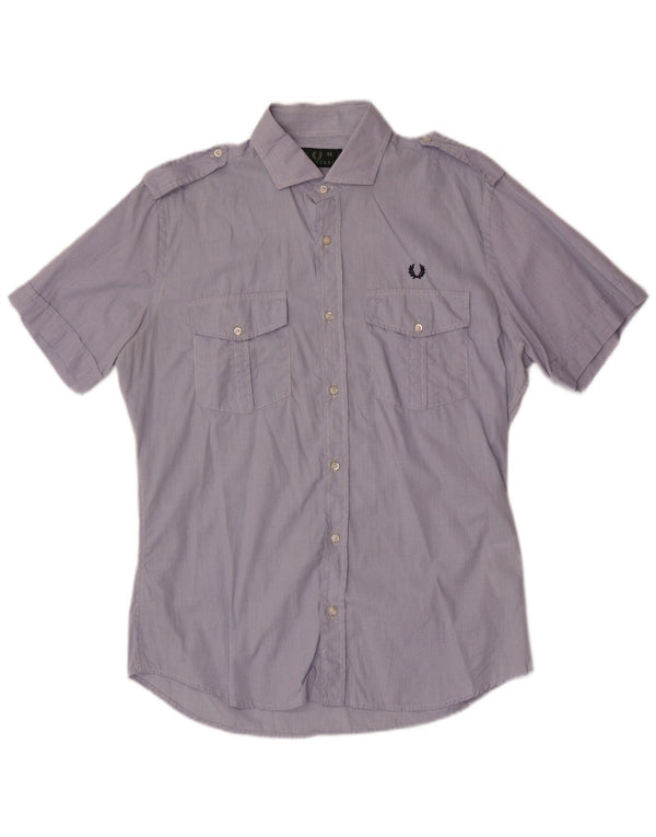 Fred Perry Chemise militaire à manches courtes pour homme XL en coton vichy bleu