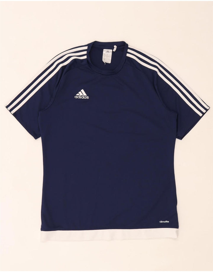 Adidas Hommes Climalite T-Shirt Top Bleu Marine Colorblock Polyester