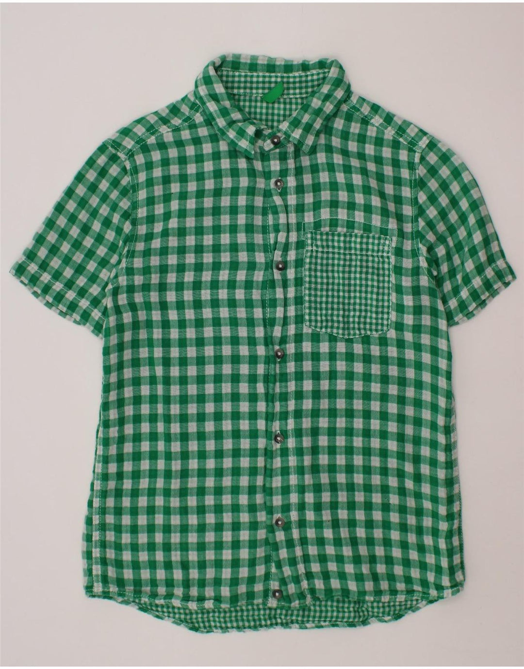 BENETTON Chemise à Manches Courtes Garçon 10-11 Ans Vichy Vert
