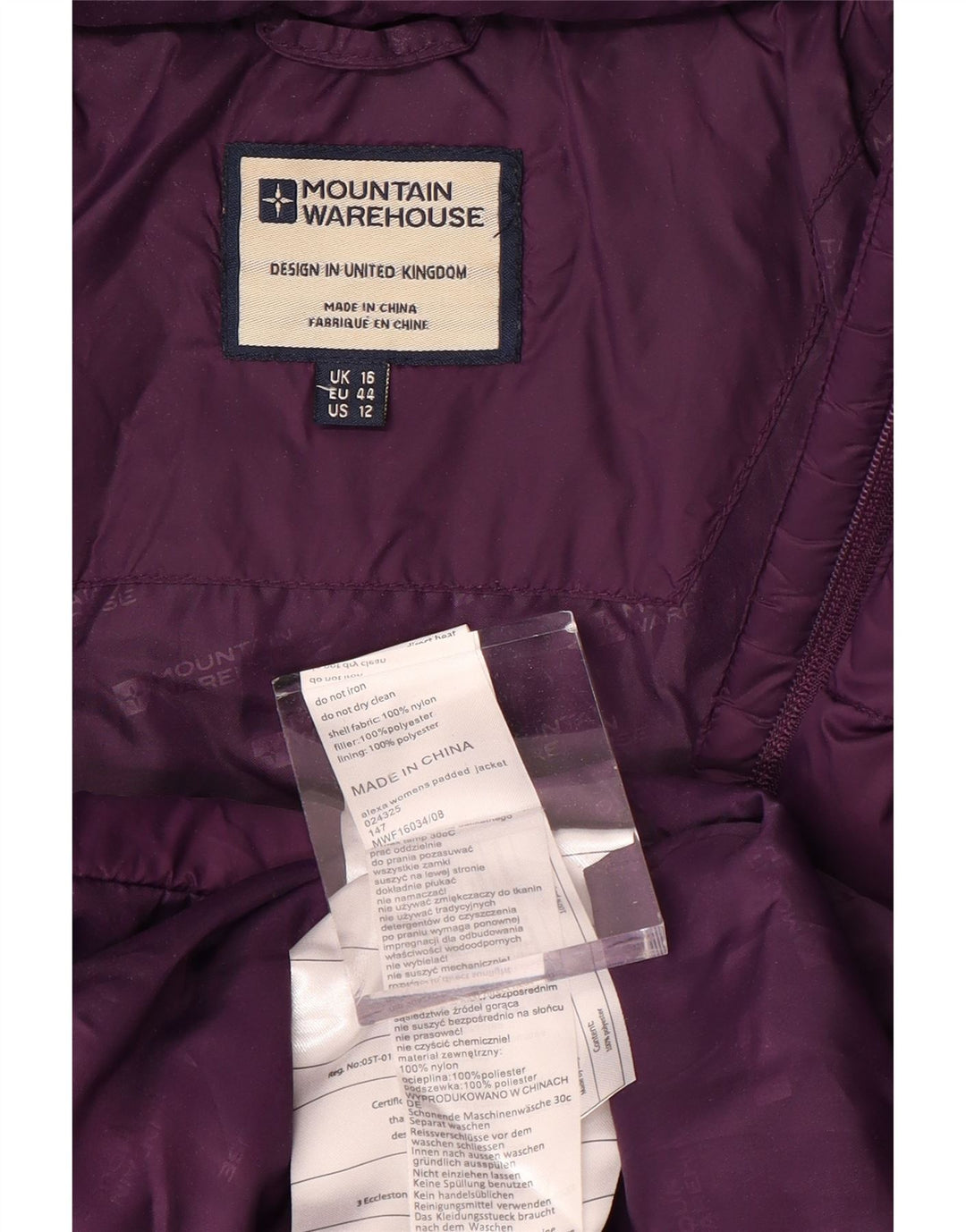 MOUNTAIN WAREHOUSE Manteau rembourré à capuche pour femme UK 16 Small Violet Nylon