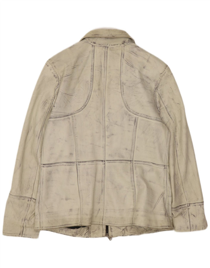 veste en cuir femme vintage UK 16 Large Off White