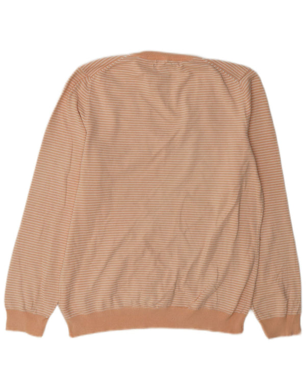 Tommy Hilfiger Pull col en V pour femme UK 16 Large Orange Rayé