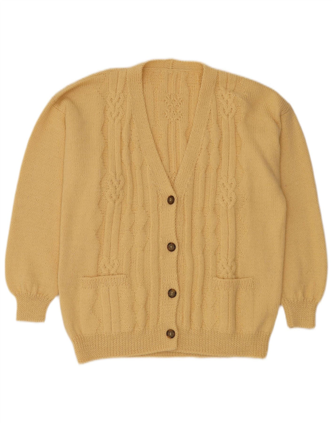 vintage Femme Cardigan Pull UK 16 Grand Jaune