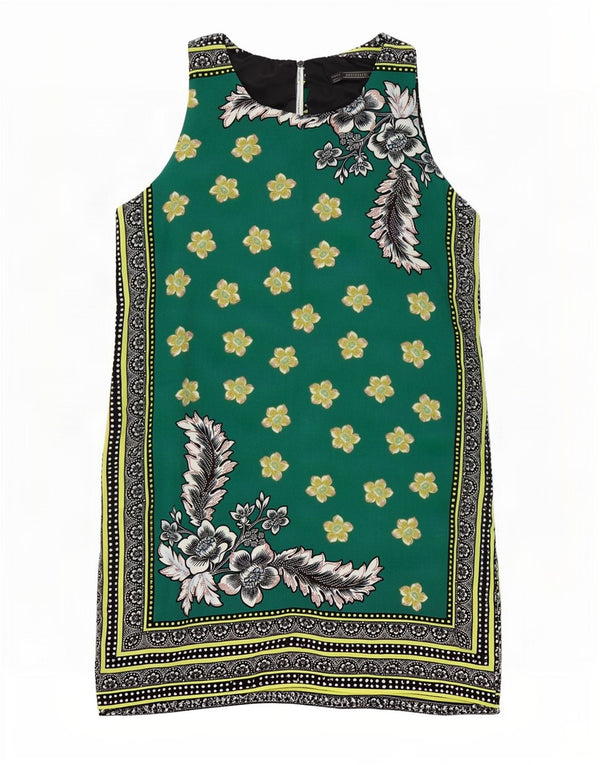Zara Womens Trafaluc Robe droite sans manches UK 12 Vert moyen floral